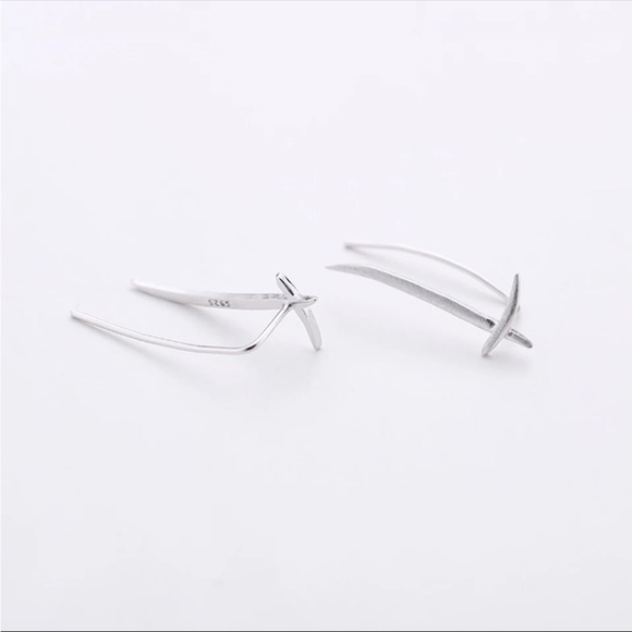 Minimalist Climber Cross Edgy Dainty Faith Religious 925 Silver Light Earring - Picture 4 of 7